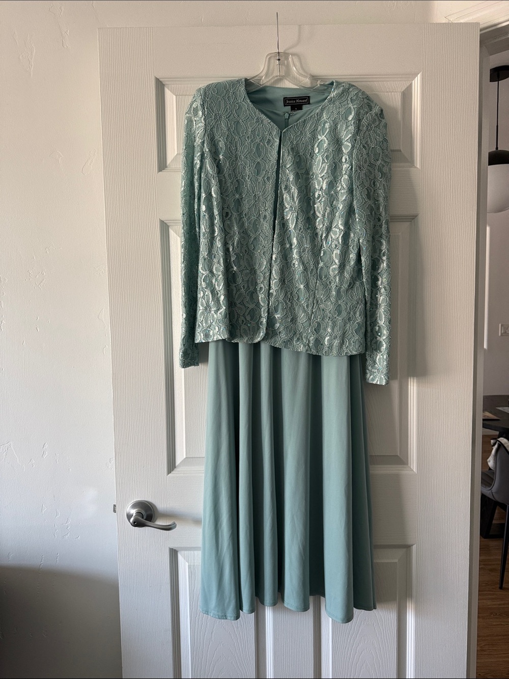 Jessica Howard Seafoam Lace Jacket with Matching Maxi Dress Set